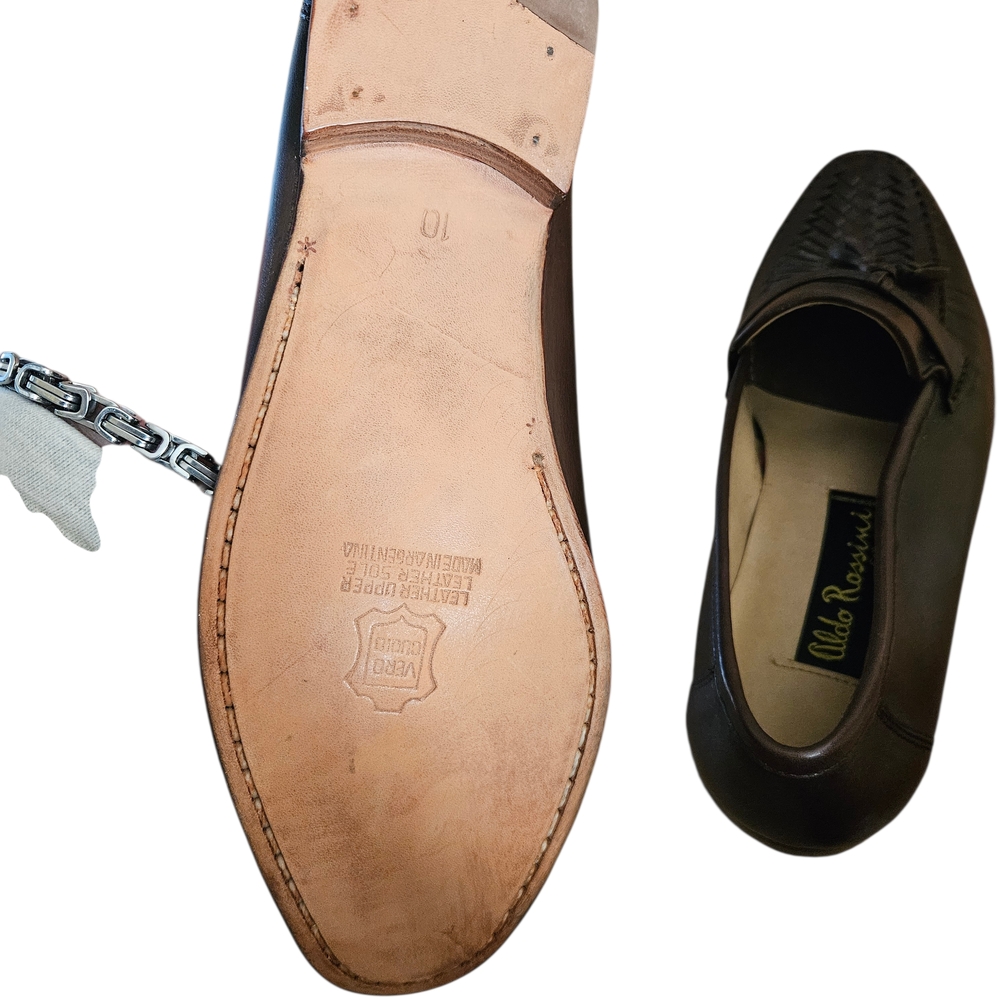 Aldo Rossi Leather Woven Tassel Loafers Shoe Size 10 Argentina Vtg Brown - Picture 9 of 14